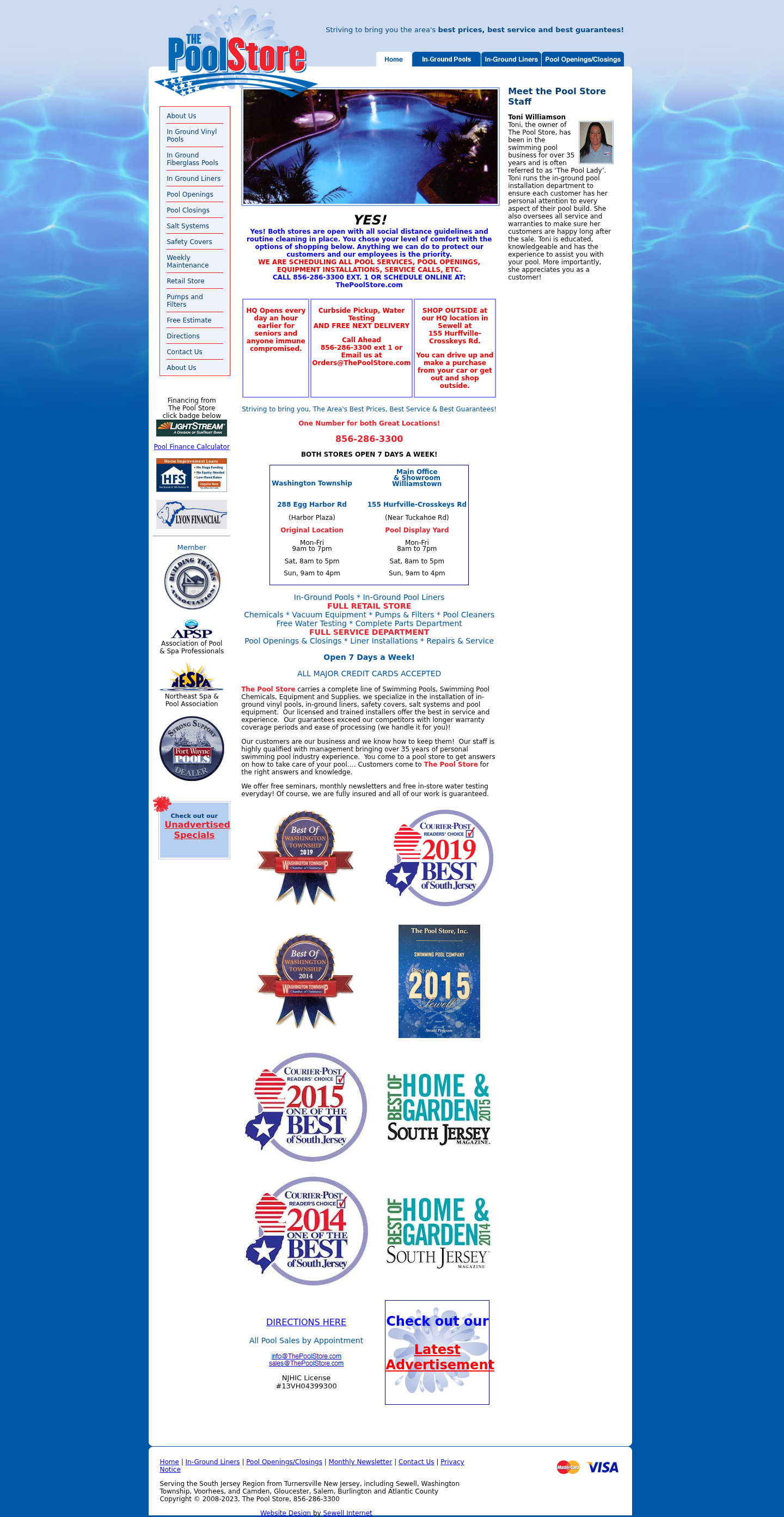 Current website screenshot for The Pool Store