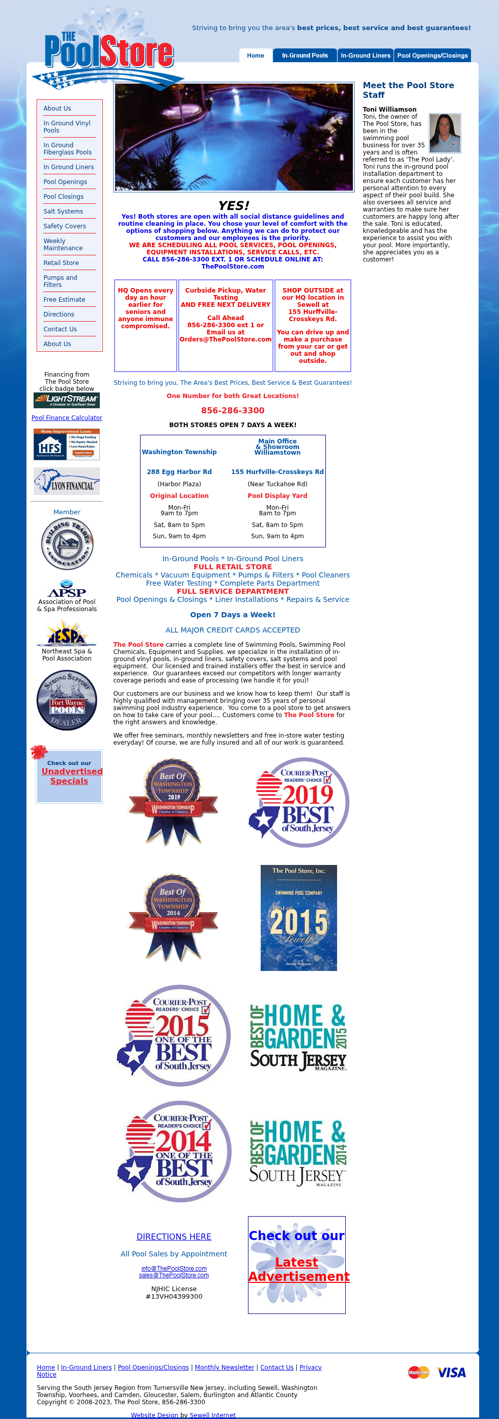 Current mobile website for The Pool Store showing broken layout